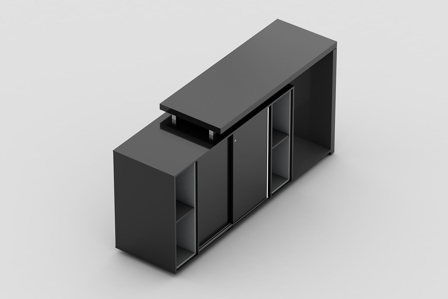 Armário médio com portas de correr, nichos laterais e nicho com pé painel para frigobar