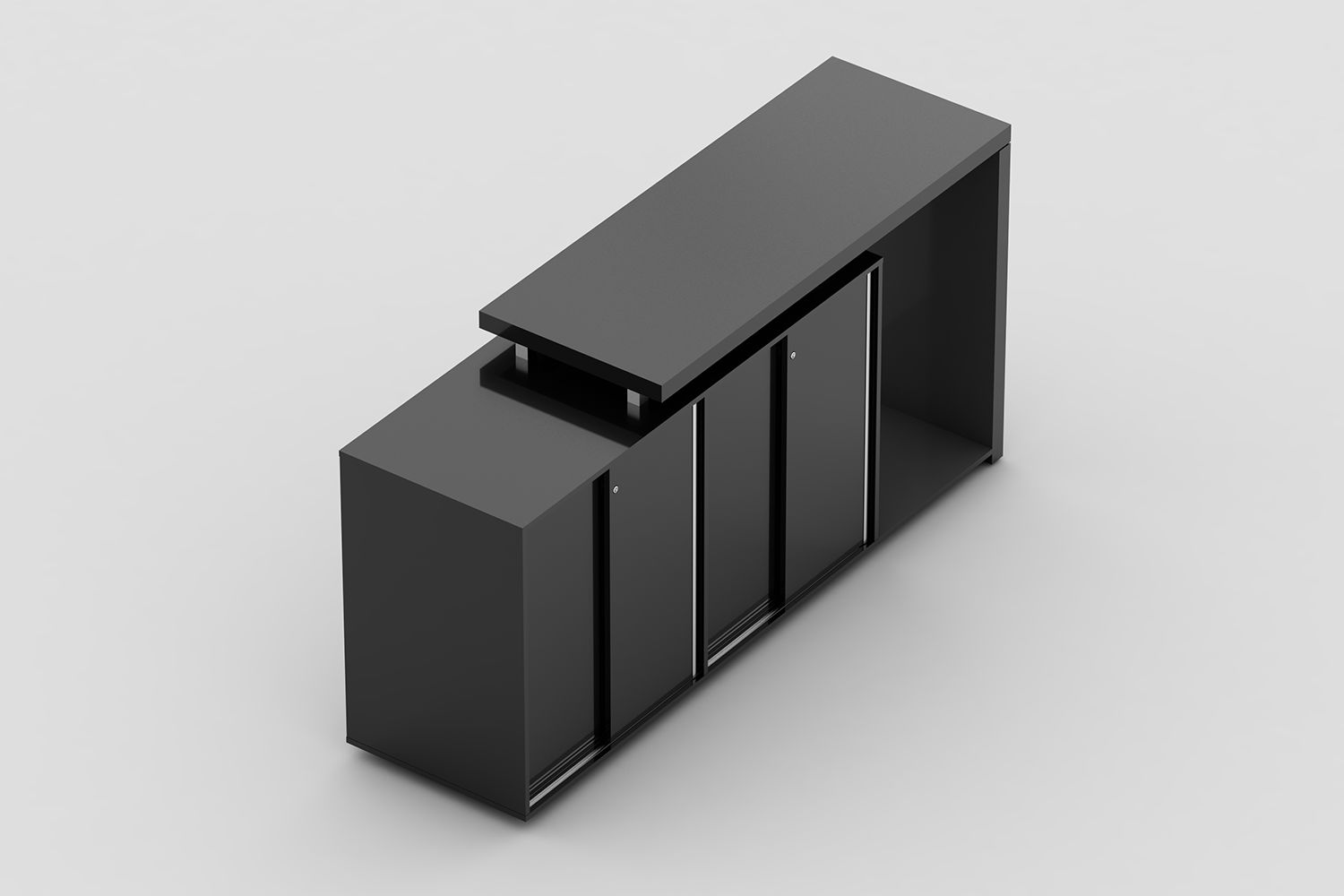 Armário médio duplo com 4 portas de correr e nicho com pé painel para frigobar