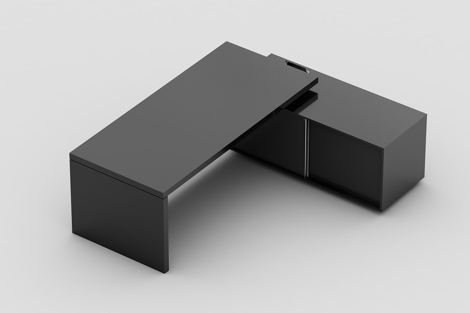 Mesa com pé painel e armário lateral com nicho para CPU interno