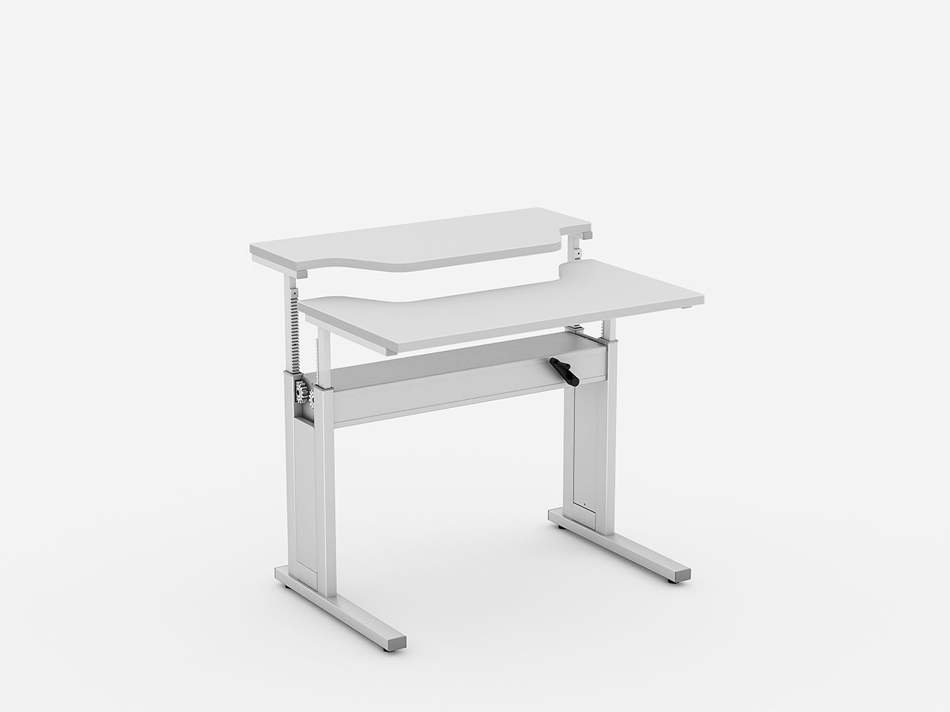 Mesa ergonômica com regulagem de altura sapata e tampo anatômico