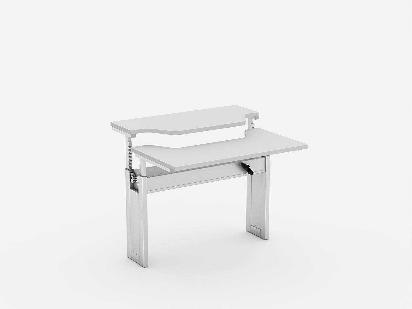 Mesa ergonômica com regulagem de altura sem sapata e tampo anatômico