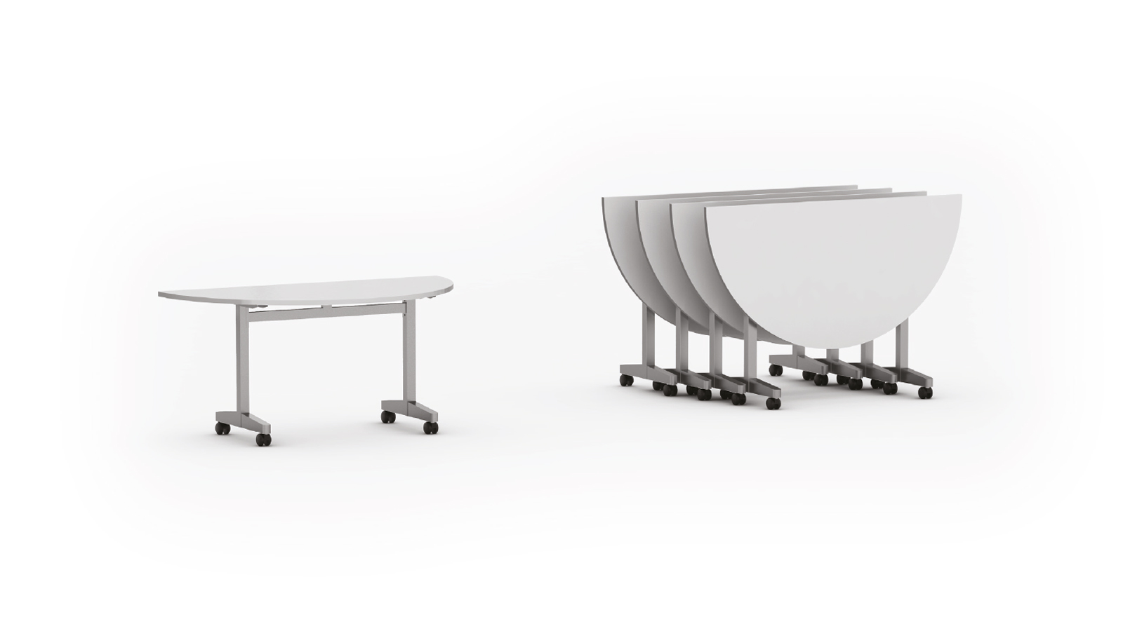 Mesa rebatível semi circular pé modelo T
